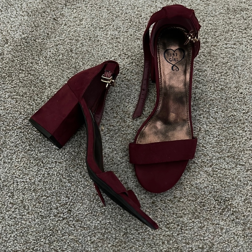 Maroon block heel sandals
